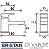Bristan Cobalt Cloakroom Basin Mixer without Waste Dimensions